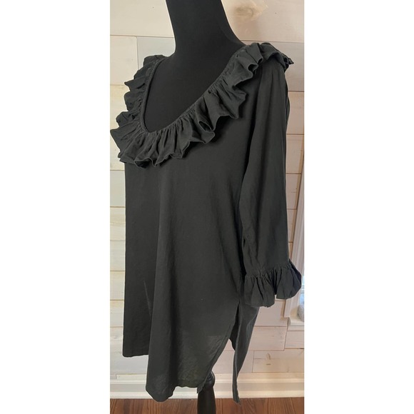 Gretchen Scott Designs Black Ruffle Neck Blouse Scoop Neck Tunic Size Small - Picture 12 of 12